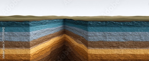 Medium shot of colorful natural sediment layers formed over time in a riverbed environment.
