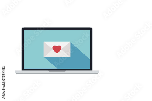 Laptop With Love Email Icon On Screen Representing Online Romance, E‑Card And Digital Communication