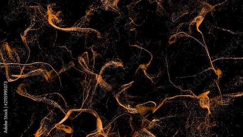 Flowing orange particles on black background digital art and technology concept data visualization and energy flow this dynamic visual illustrates data visualization