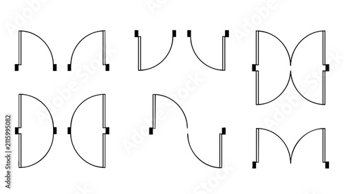 2D Architectural Door CAD Symbols Set Top View Floor Plan Vector Illustration