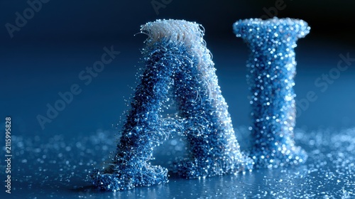 Glowing particle letter A on blue abstract background