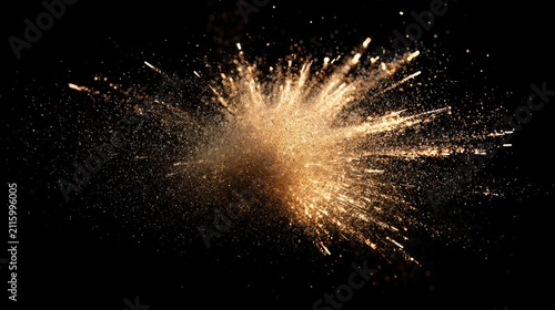 Golden spark explosion on black background