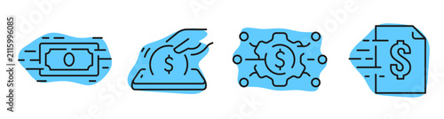 Currency icons showing deposit and transaction on white background. Editable stroke