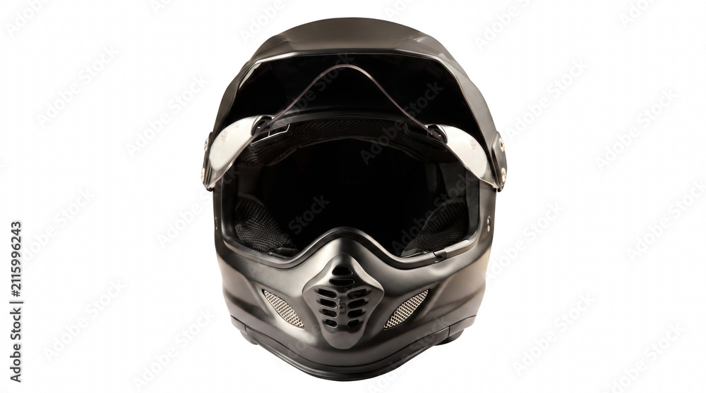 Fototapeta premium Front View of Matte Grey Motocross Helmet with Visor Up