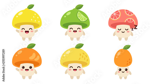 Fotografie Cute fruit vegetable characters on white background