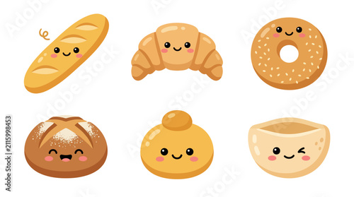 Картината върху платно Cute kawaii bakery food characters
