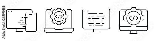 Foto Computer coding icons showing development and automation on screens