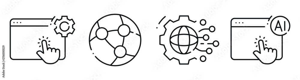 Obraz premium Web technology icons showing connectivity and automation tools. Editable stroke