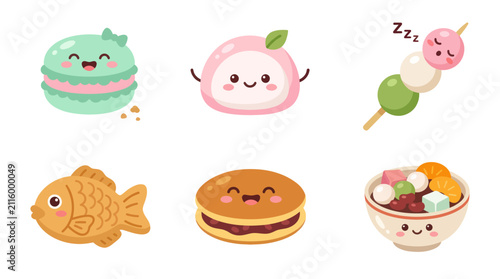 Cute kawaii food characters set