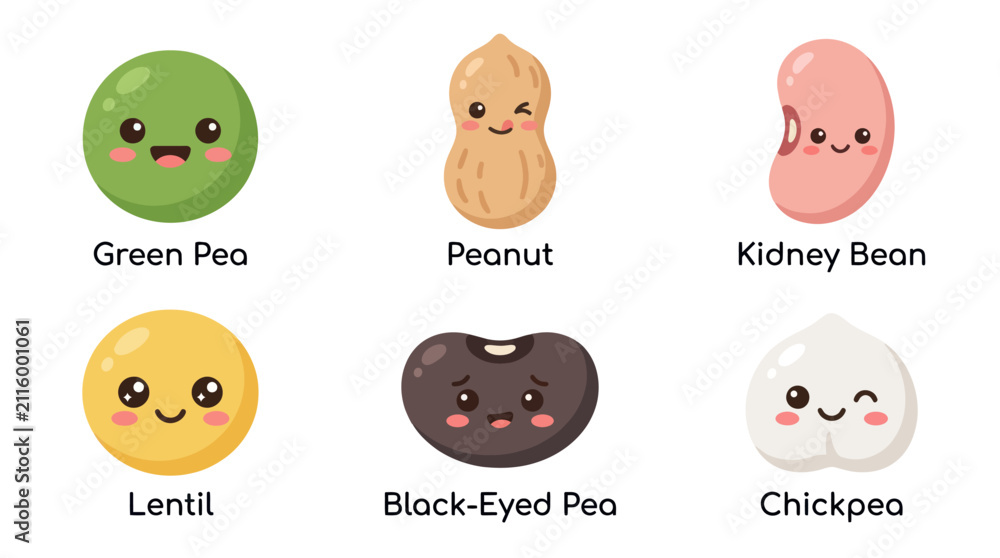 Obraz premium Cute legume characters with expressions