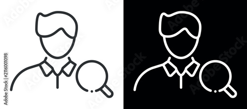 Quadro su tela Outline of person with magnifying glass icon for research and analysis