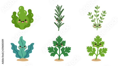 Cute seaweed and herb characters