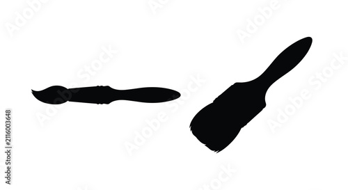 Palette knife and paintbrush silhouettes against a white background showcasing artistic tools silhouette art artist artwork brushes canvas