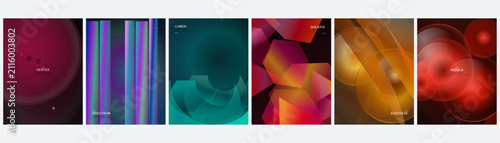 Konstfotografi Red and Orange Vertex and Spectrum Abstract Poster Set with editable vector layo