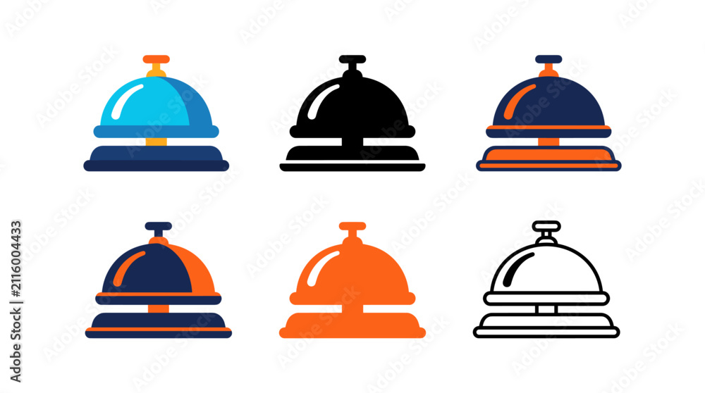 Fototapeta premium Hotel Bell Icon with Reception Service Bell in Flat, Silhouette, Outline and Glyph Design