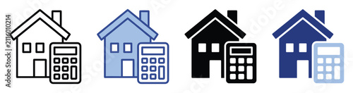 House and calculator icons for home finance, mortgage, and property budget