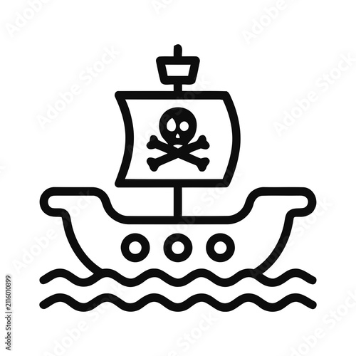 Photography Outline Pirate Ship with Jolly Roger Flag Floating on Water Icon