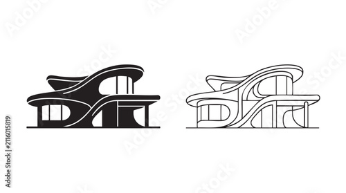 Quadro su tela blueprint black silhouette and outline art vector icon design
