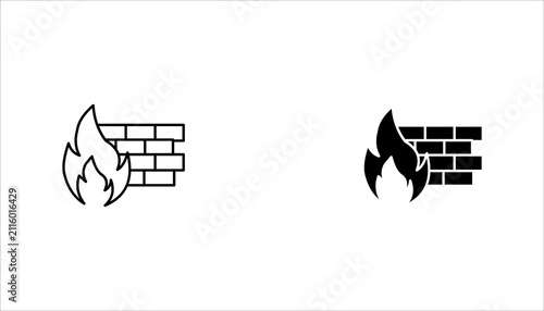 Cuadro en lienzo Minimal fireproof wall outline icon set representing fire resistance, safety protection, construction materials, and building security concepts