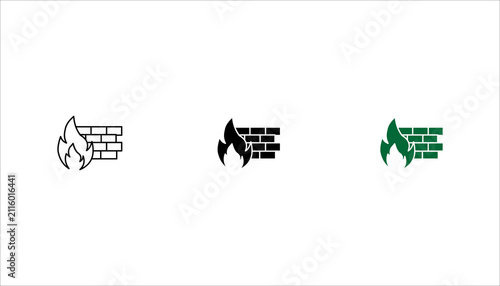 Cuadro en lienzo Minimal fireproof wall outline icon set representing fire resistance, safety protection, construction materials, and building security concepts
