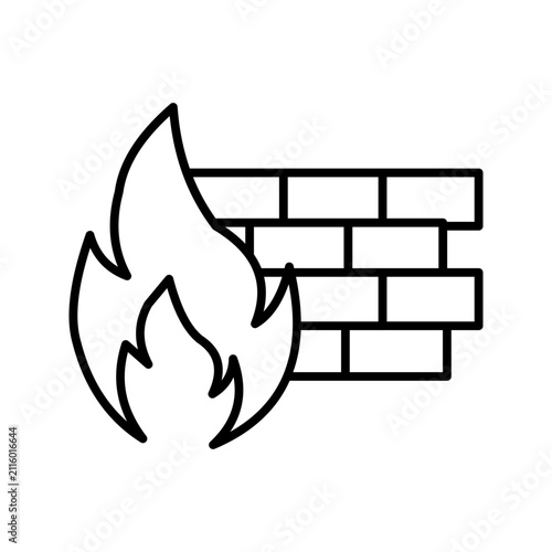 Картината върху платно Minimal fireproof wall outline icon representing fire resistance, safety protection, construction materials, and building security concepts