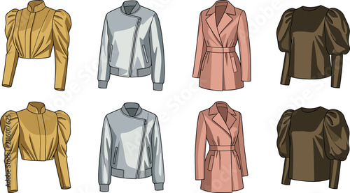 Fotografie Trendy women modern jackets collection vector illustration featuring coat blazer