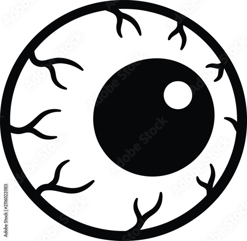 Fotografie Simple black and white line art illustration of a bloodshot human eyeball icon