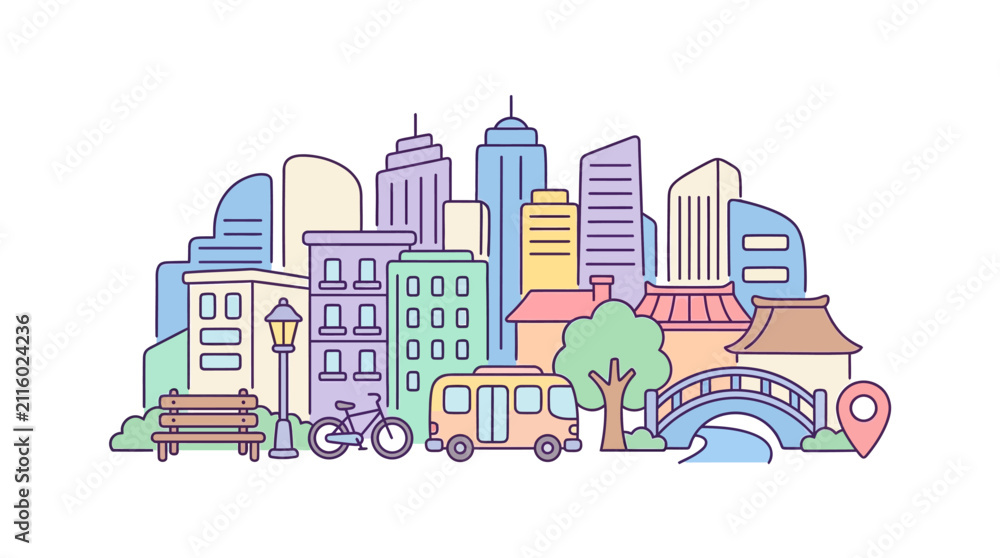 Fototapeta premium Compact cityscape with diverse buildings.