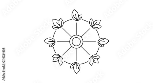 Circular Pattern with Leaves and Lines