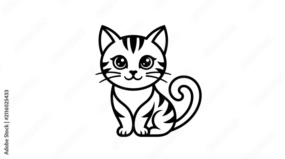 Obraz premium Cute Sitting Tabby Cat Line Art Drawing for Creative Graphic Design Projects and Minimalist Vector Illustrations