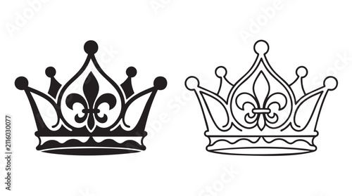 Foto crown silhouette with fleur-de-lis design in black outline art vector icon black