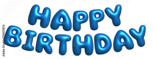 Realistic Blue Happy Birthday Balloon Lettering