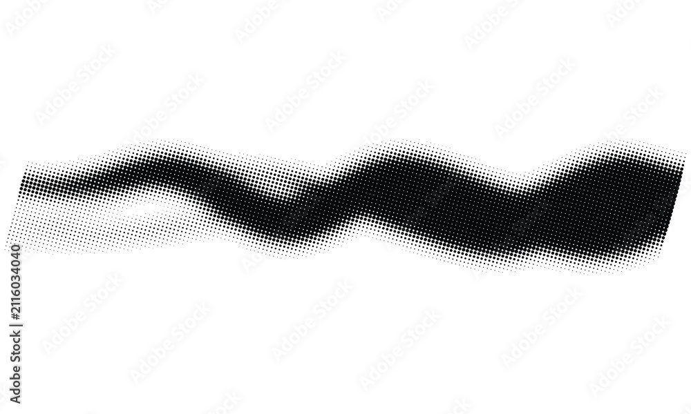 Fototapeta premium Flowing black halftone wave with a smooth dotted gradient texture isolated on a white background, for visual projects