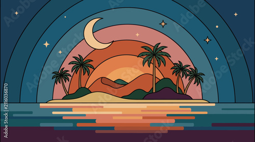 Foto Tropical island sunset dreamscape