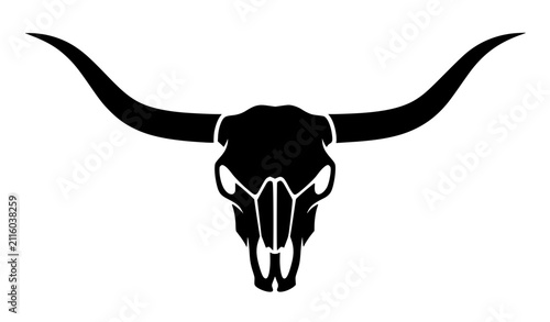 Bild auf Leinwand Bull Skull Silhouette Black Vector Illustration, Western Longhorn Cattle Icon De