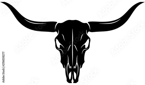 Cuadro en lienzo Bull Skull Silhouette Black Vector Illustration, Western Longhorn Cattle Icon De