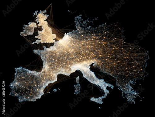 Europe global communication network showing digital connections