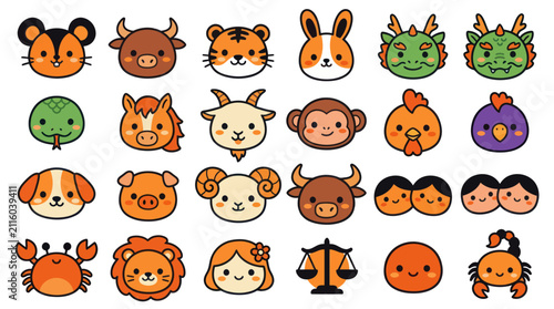 Canvas Print Cute animal zodiac icons set