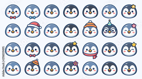 Obraz na plátne Cute penguin collection with various expressions