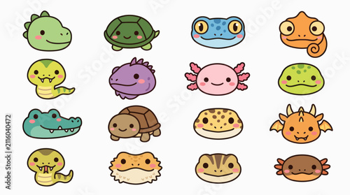 Bild auf Leinwand Cute reptile and amphibian collection icons