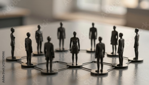 Obraz w ramie Connected Human Figurines Representing Social Network