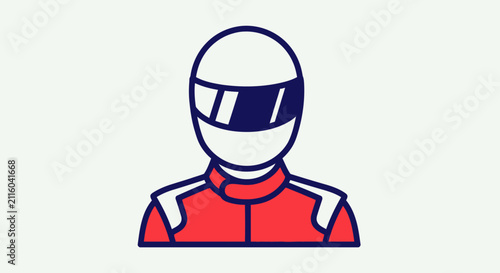 Minimalist flat vector icon of a professional race car driver wearing a helmet.
