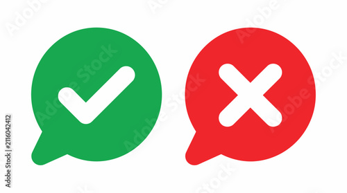 Green check mark and red cross icons. Yes and no symbols for survey or choice buttons.