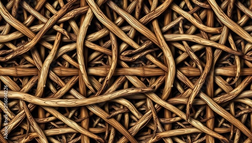 Seamless texture pattern of intertwined rustic wooden branches