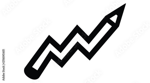 Black silhouette icon of a pencil shaped like a lightning bolt or zigzag line representing creativity dynamic ideas or writing.