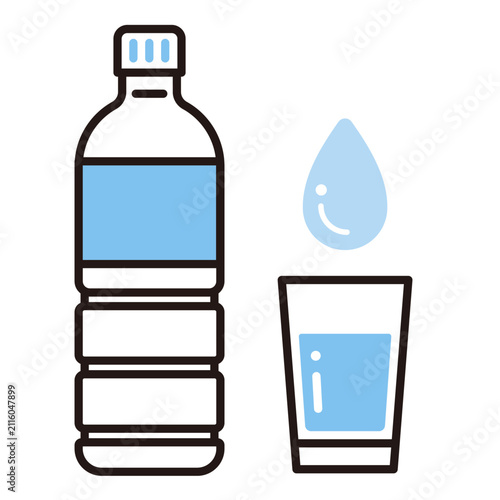 ペットボトルのアイコン。水分補給や飲料水のイラスト。Plastic bottle icon.