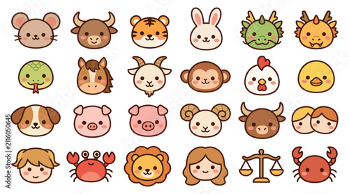 Photography Cute zodiac animal and people icons