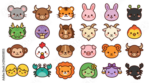 Canvas Print Cute zodiac animal icons