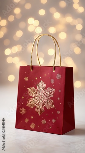 Festive Red Holiday Bag with Gold Snowflake Pattern