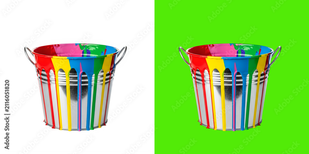 Obraz premium Metal bucket with colorful dripping paint